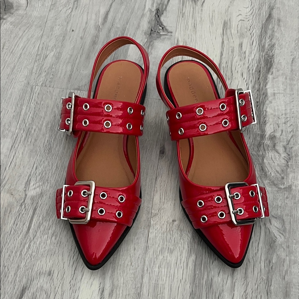 Madden Girl Red Patent Buckle Mules
